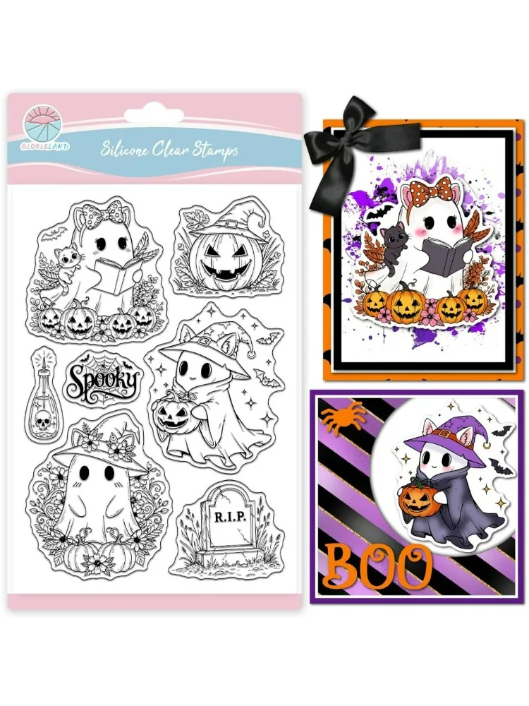 1PC Halloween Ghost Cats Clear Stempels voor Kaarten Maken Specters Transparante Stempel Pompoenen Stempels Seal - afbeelding 2