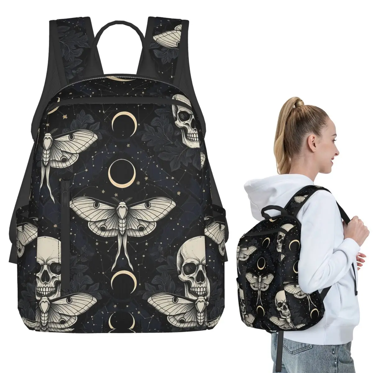 Gothic Moth And Skull Starry Night Backpack Student BookBag Children School Bag Laptop Shoulder Bags Boys Girls