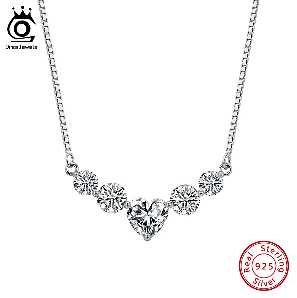 ORSA JEWELS Elegant D Color VVS Moissanite Diamond Necklace for Women  Brilliant 925 Sterling Silver Wedding Jewelry MON13