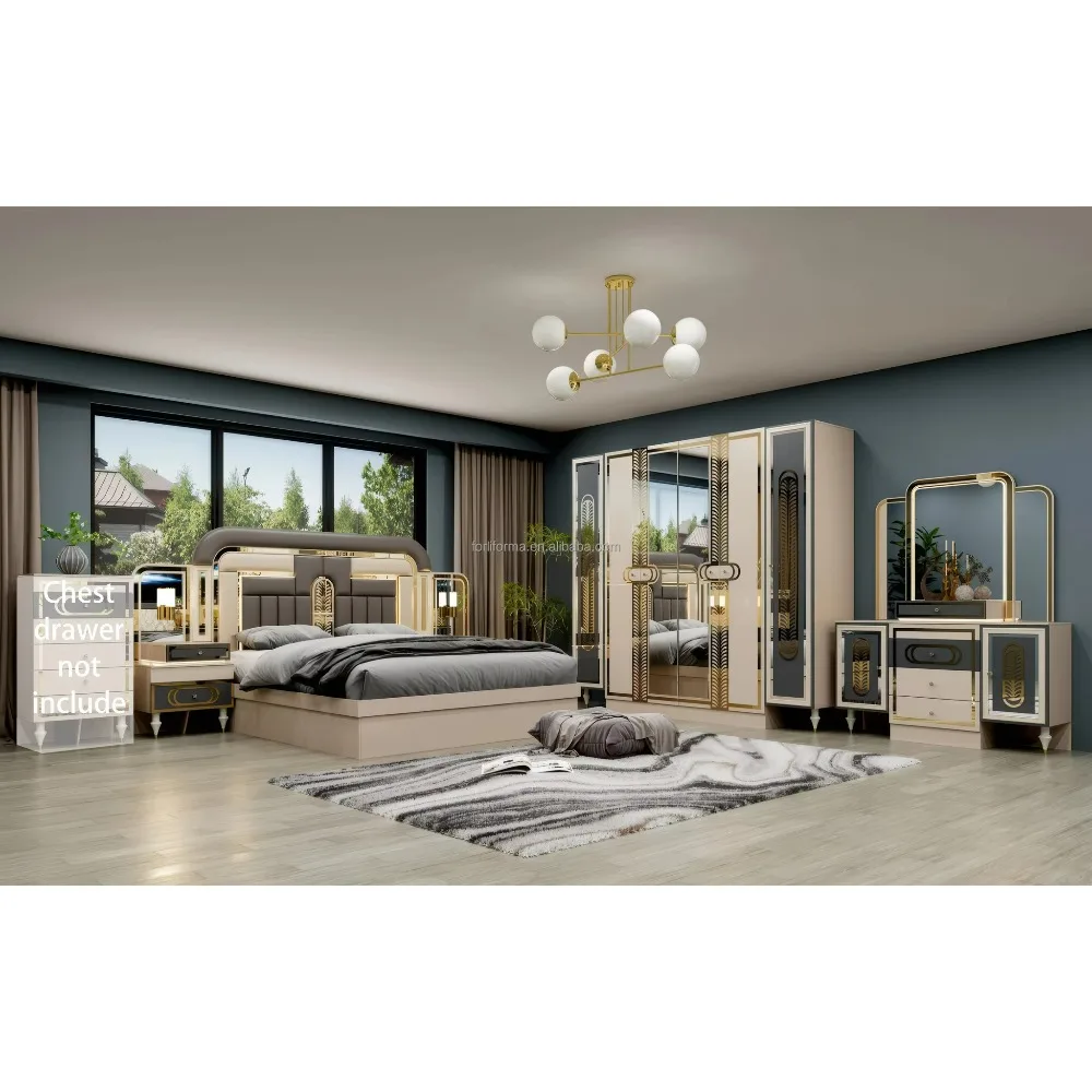 طقم غرفة نوم خشبية حديثة فاخرة مخصصة سرير قابل للتمديد بحجم كينغ/كوين مع تخزين لأثاث غرف نوم الفندق المنزلي