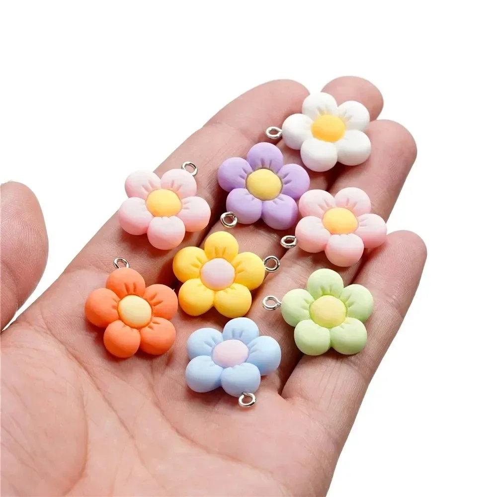 10Pcs 21*25mm Bright Flower Acrylic Charms, Small Floral Loose Pendants for DIY Necklace Making