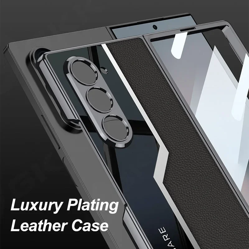 

Luxury Leather Plating Case For Samsung Galaxy Z Fold 6 Screen Glass Lens Protective Shockproof Cover For Galaxy Z Fold 5 Case