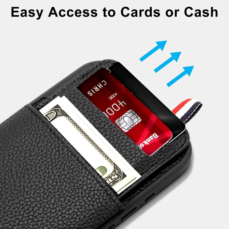 Черный кожаный чехол-кошелек для телефона с держателем для карт для iPhone 17 Pro 2025, совместимый защитный чехол для мужчин и женщин — прочный Sli