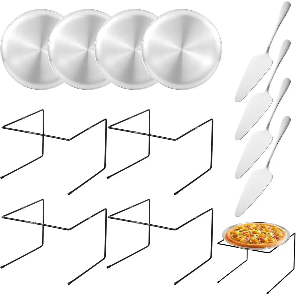 

Set of 12-Piece Metal Pizza Stands, 4 Pans, 4 Servers, Ideal for Weddings and Home Parties