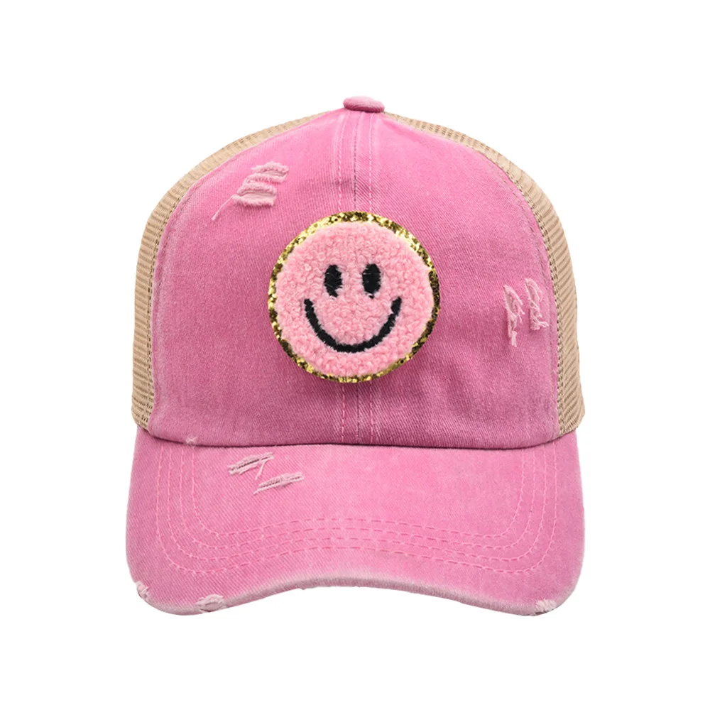 Girl\'s Cute Funny Baseball Caps Men Smile Patch Logo Sports Sun Hats Women Fashion Leopard Washed Cotton Snapback Cap gorras