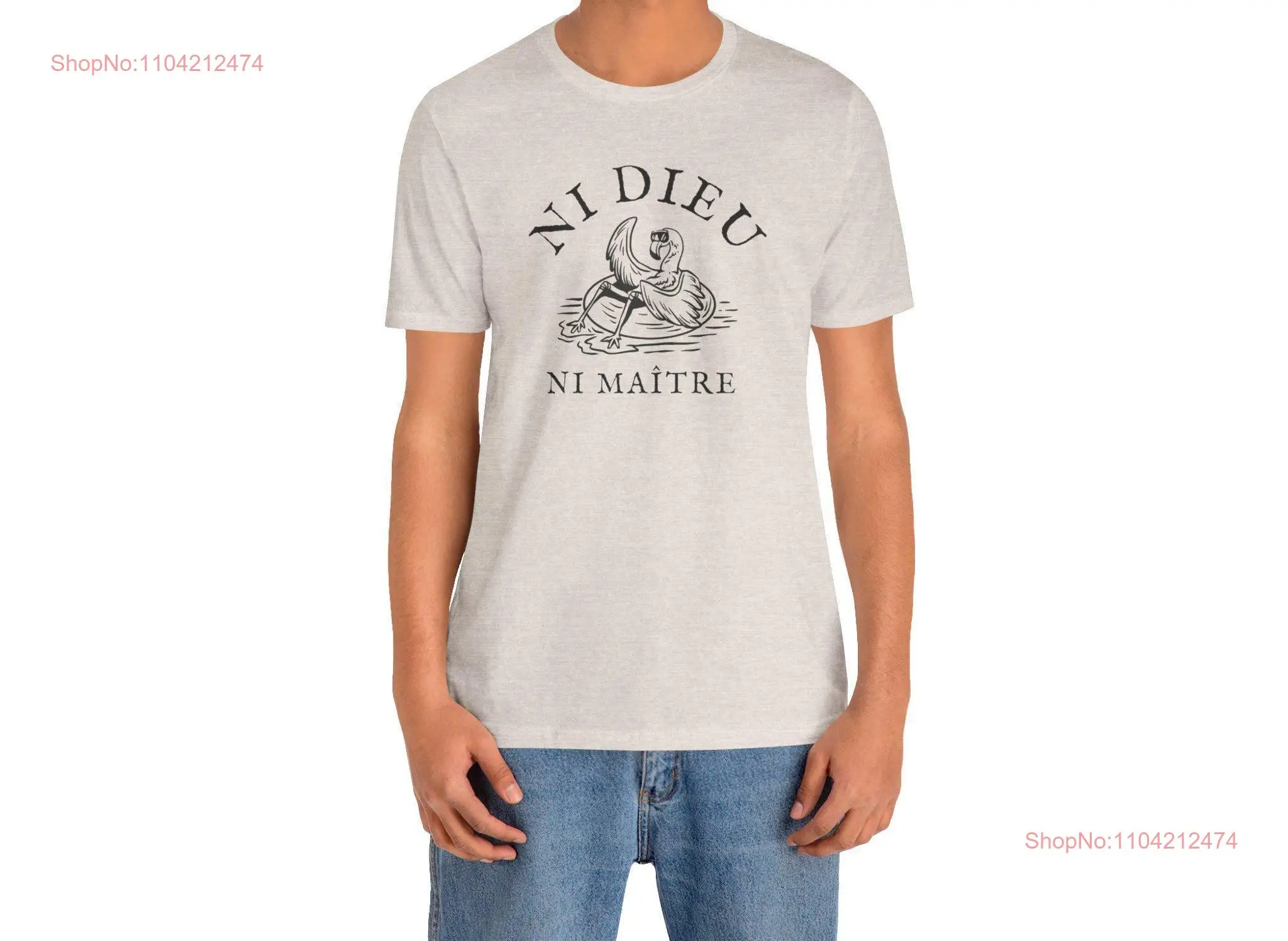 No Gods Masters Shirt Französisch Anarchist T Nioji MAître Zitat Atheist Flamingo Bird Rundhals-T-Shirt mit langen oder kurzen Ärmeln