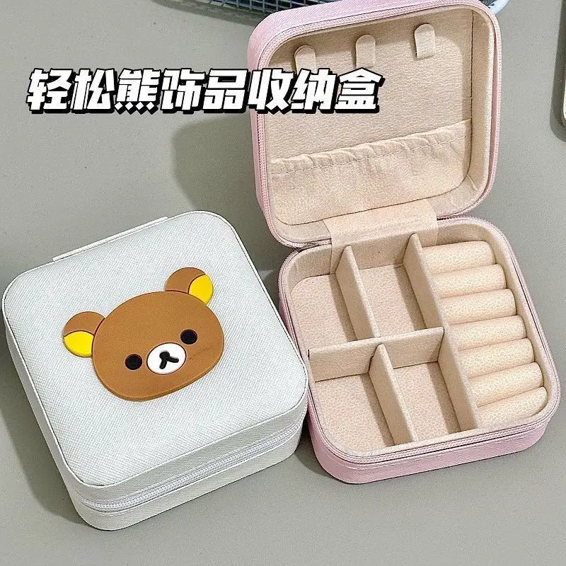 

Новая шкатулка для драгоценностей Rilakkuma, портативное дорожное кольцо, серьги, мезонин, коробка для хранения, милая мини-коробка для ожерелья для девочек, аниме, подарки по периметру