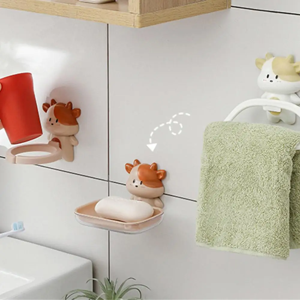 Soap Box Cartoon Drain Rack Non-punch Calf Bathroom Product Storage Box Soap Dish Firm Soap Rack Anti-skid Cute Home Product