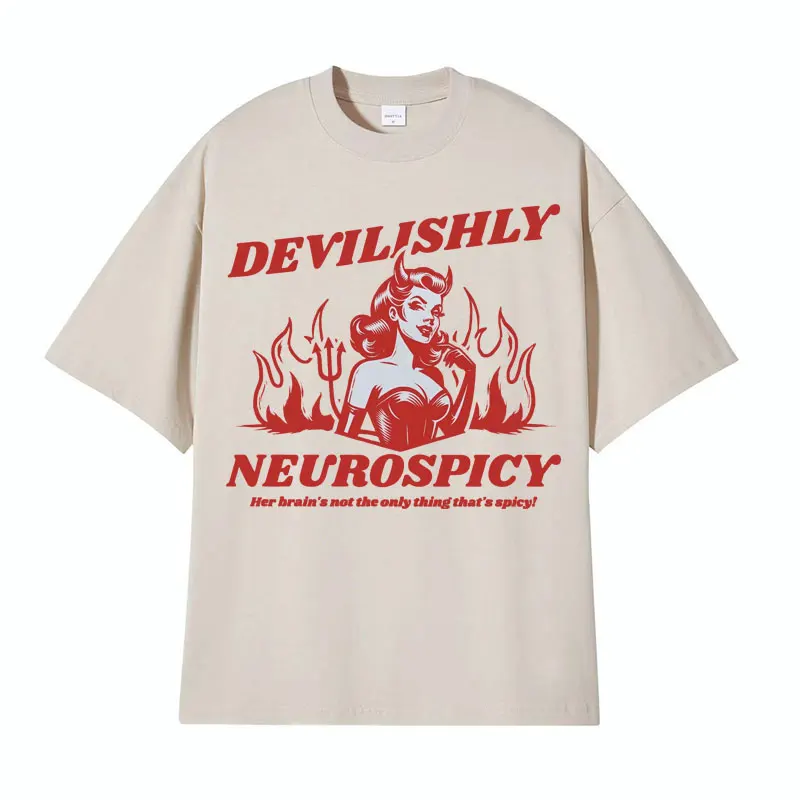 Funny ADHD T Shirt for Women Devilishly Neurospicy Vintage Style Adult Humor T-shirts Men Harajuku Fashion Casual O-Neck T-shirt