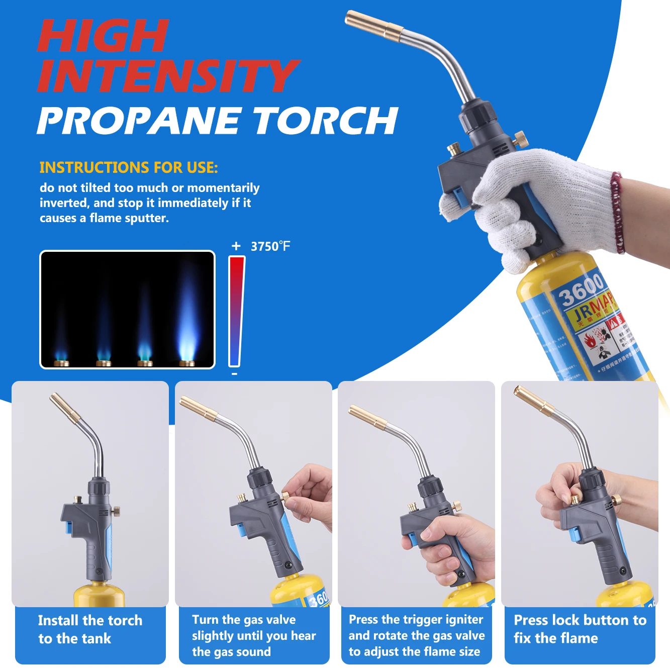 High Intensity Propane Torch Head Adjustable, Trigger Start Map Gas Torch Kit Mapp Gas Torch with Self Ignition,Pencil Flame Wel