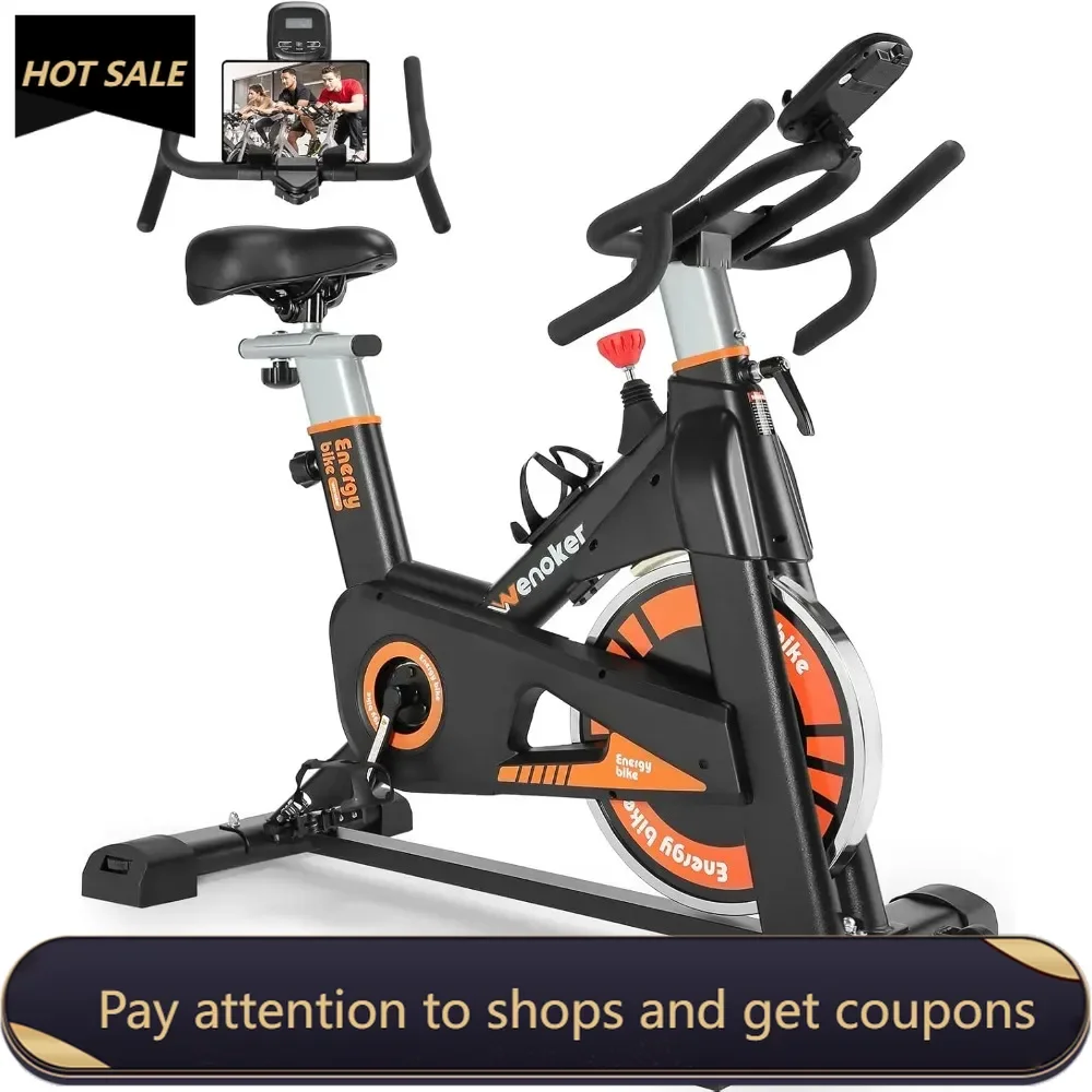 Exercise Bike, Stationary Bike for Home, Indoor Bike, Heavy Flywheel, Multi-grips Handlebar and Upgraded LCD Monitor