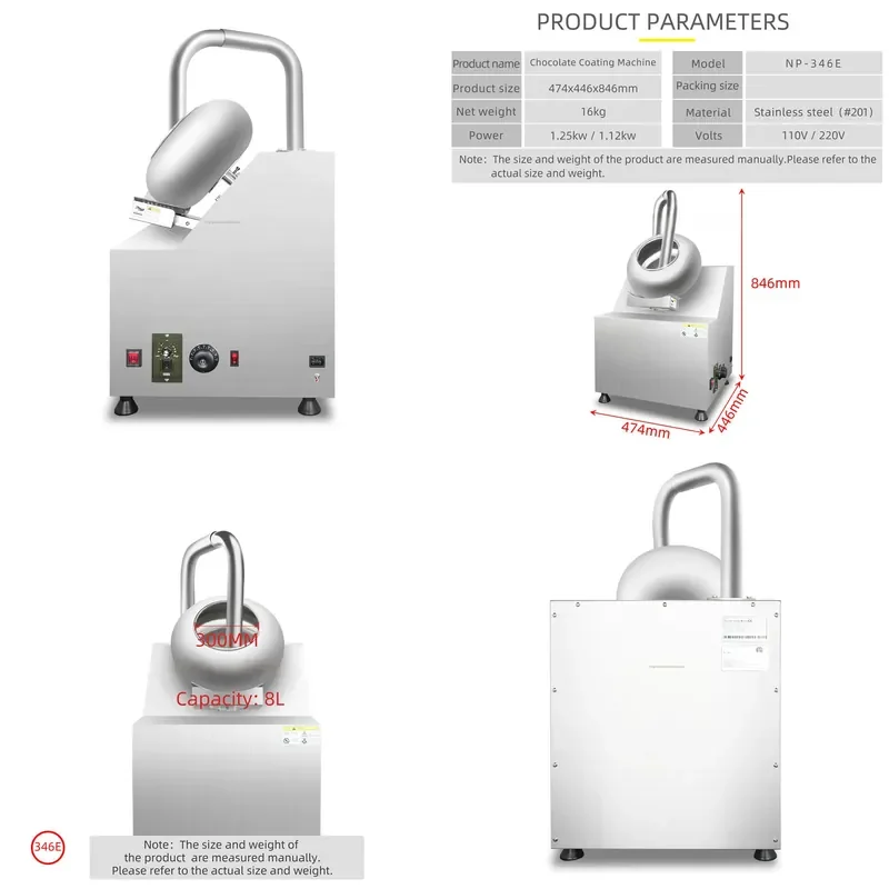 for Small Mini 8L Chocolate Candy Peanut Coater with Air Cooling and Bottom Heating System