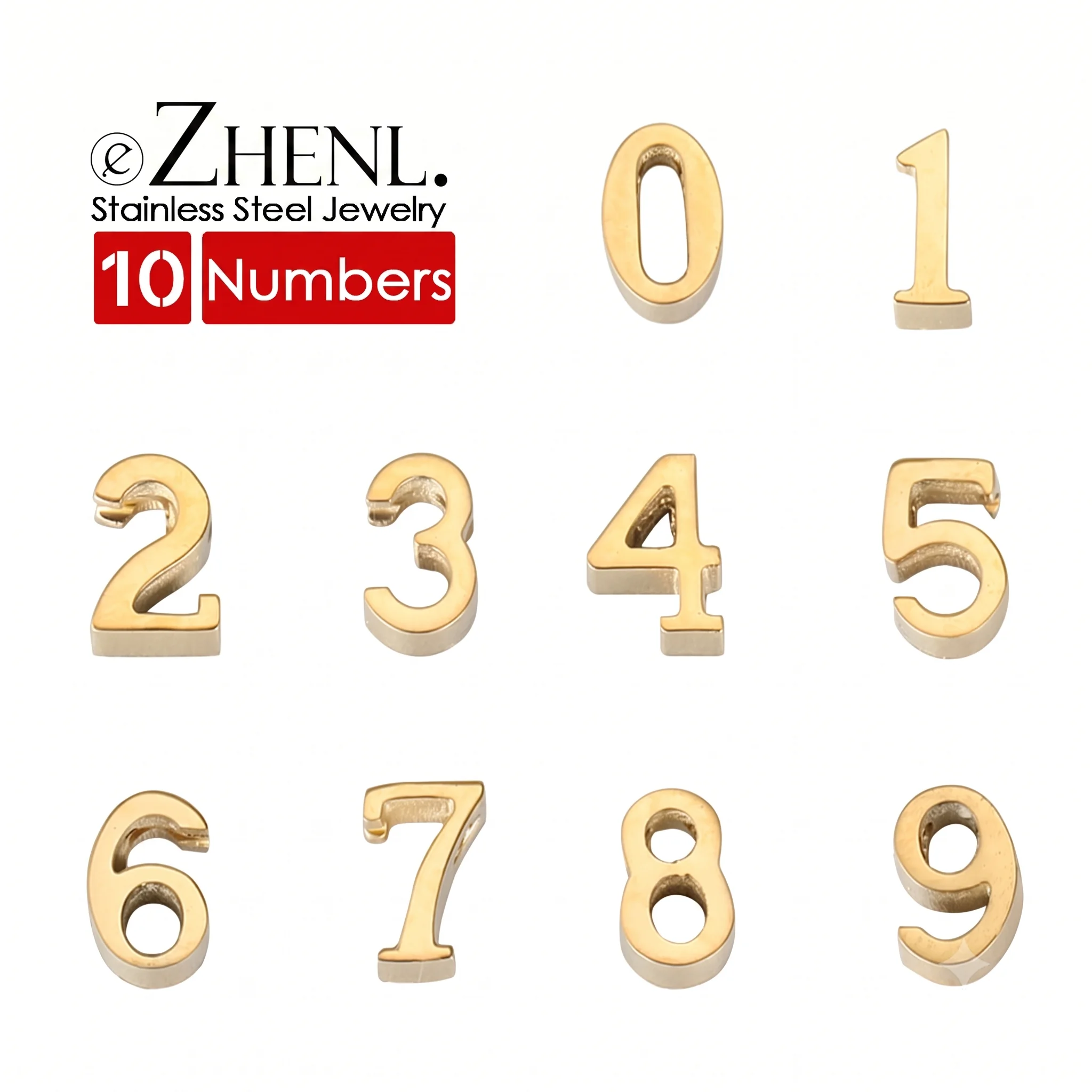 6mm Stainless Steel 14K Gold Plated Number Charms 0-9 Numerals Pendant for DIY Jewelry Making Supplies Custom Necklace Bracelet