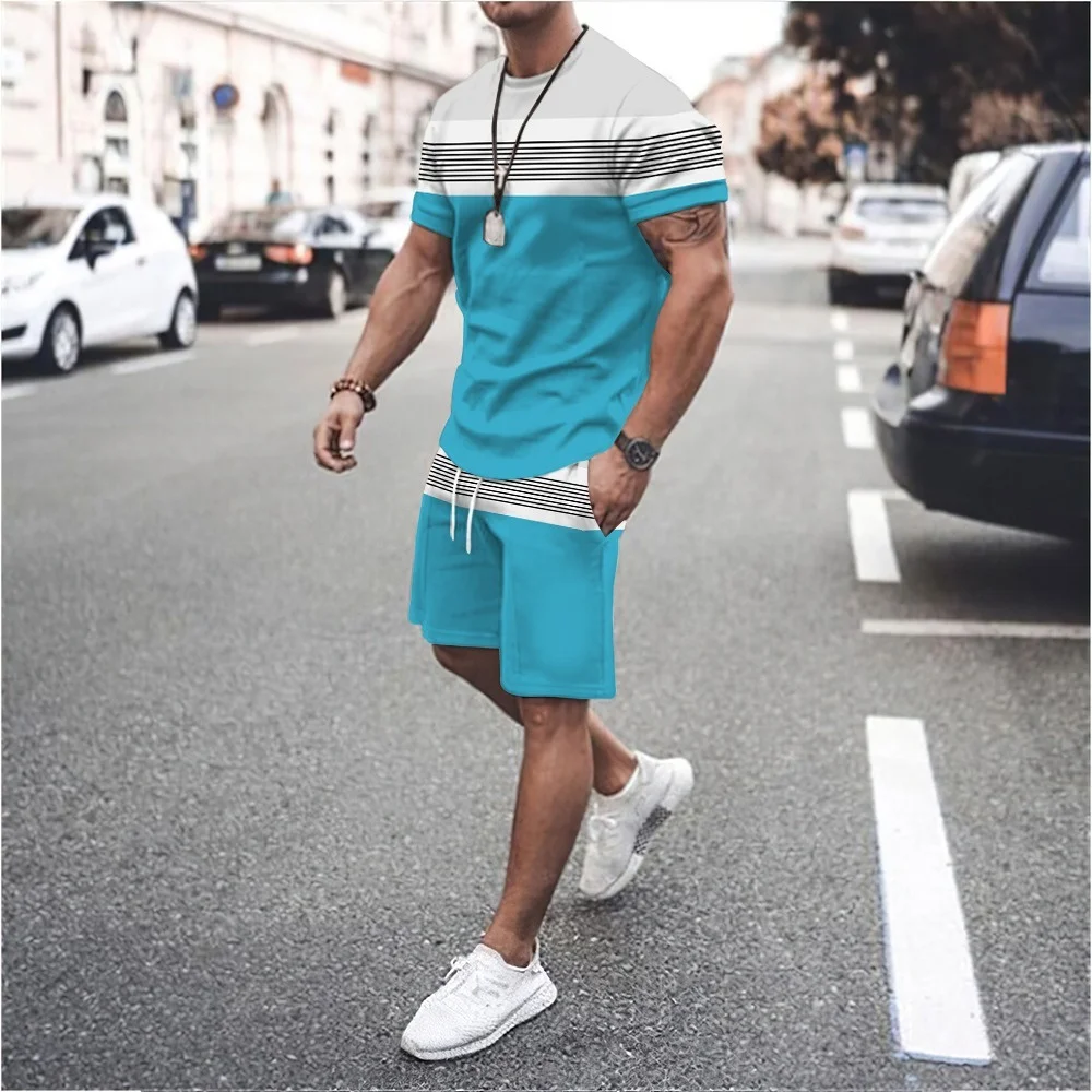 New Men\'s Sports Suit T shirt Solid Color Casual Plus Size Tracksuit Man Summer Clothing Streetwear Male Shorts Two Piece Sets