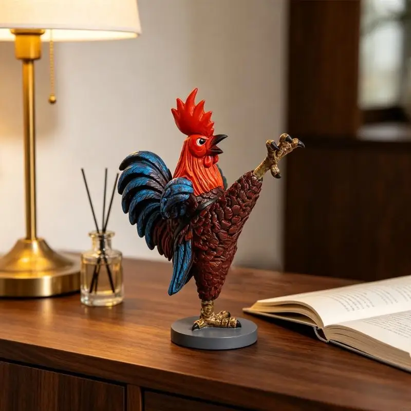 Chicken Figurine Pair with Humorous Fighting Action Poses for Display
