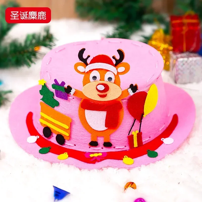 DIY Christmas Cap Decoration Children Handmade Non-Woven Hat Craft Kits Toys for Kids Kindergarten Educational Toys Xmas Gifts