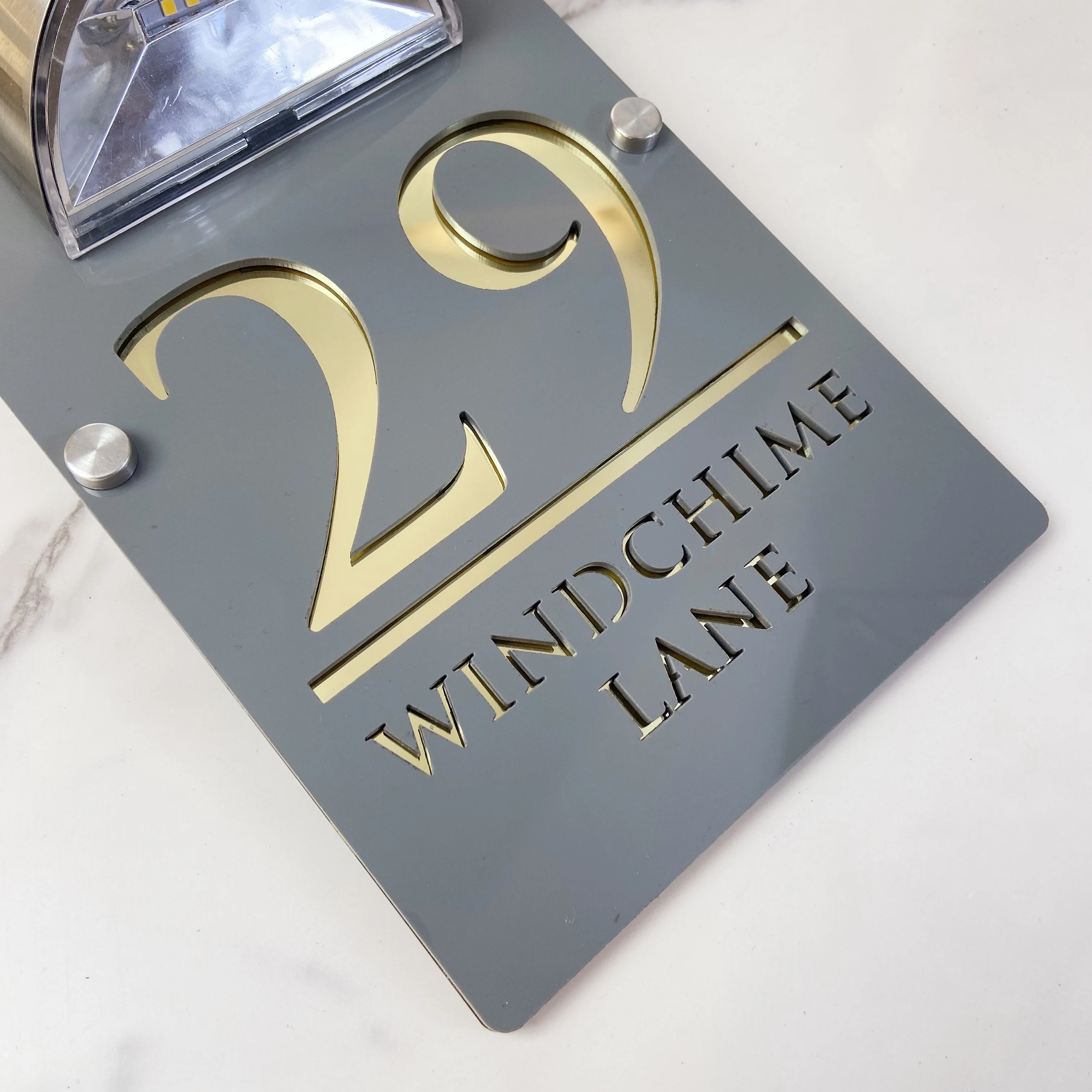 Personalized House Number Sign Outdoor Solar LED Door Customized Layered Acrylic Address Plaque Illuminated Doorplate for Home