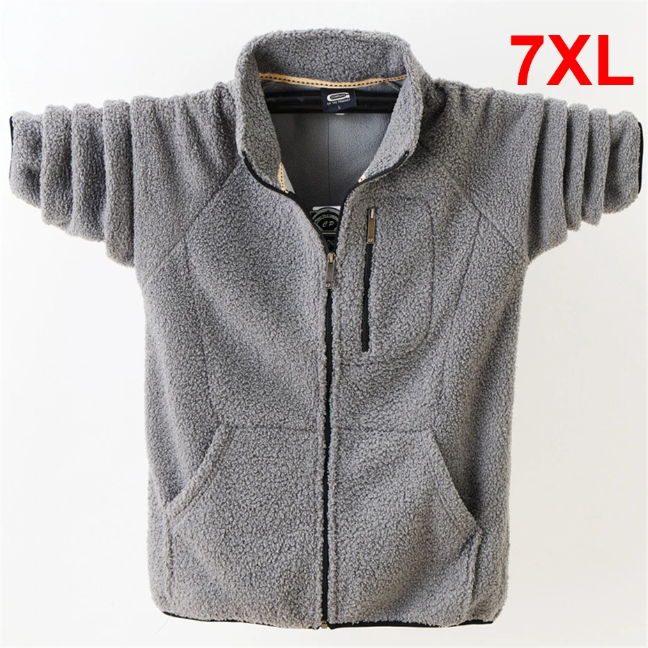 

Autumn Winter Fleece Jacket Men Fashion Casual Solid Color Warm Jacket Coat Male Big Size 7XL