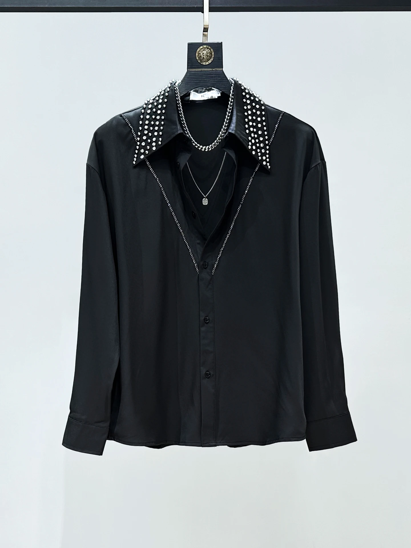 

Original New Heavy Embellished Long Sleeve Men's Shirt Luxury Loose Fit Fashionable Youth Polyester Fiber Spring Autumn Wear