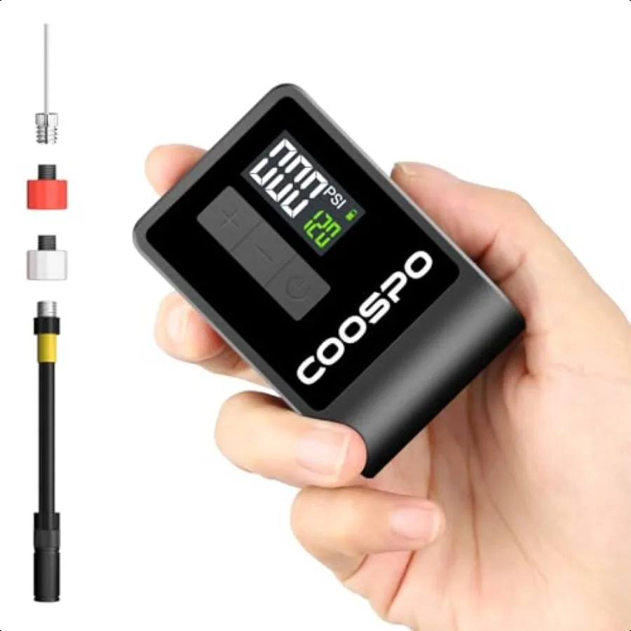 

Мини-электрический велосипедный насос CooSpo, портативный воздушный компрессор для шин Iator, макс. 120 фунтов на квадратный дюйм, воздушный насос с автоматическим отключением и Presta Schrader