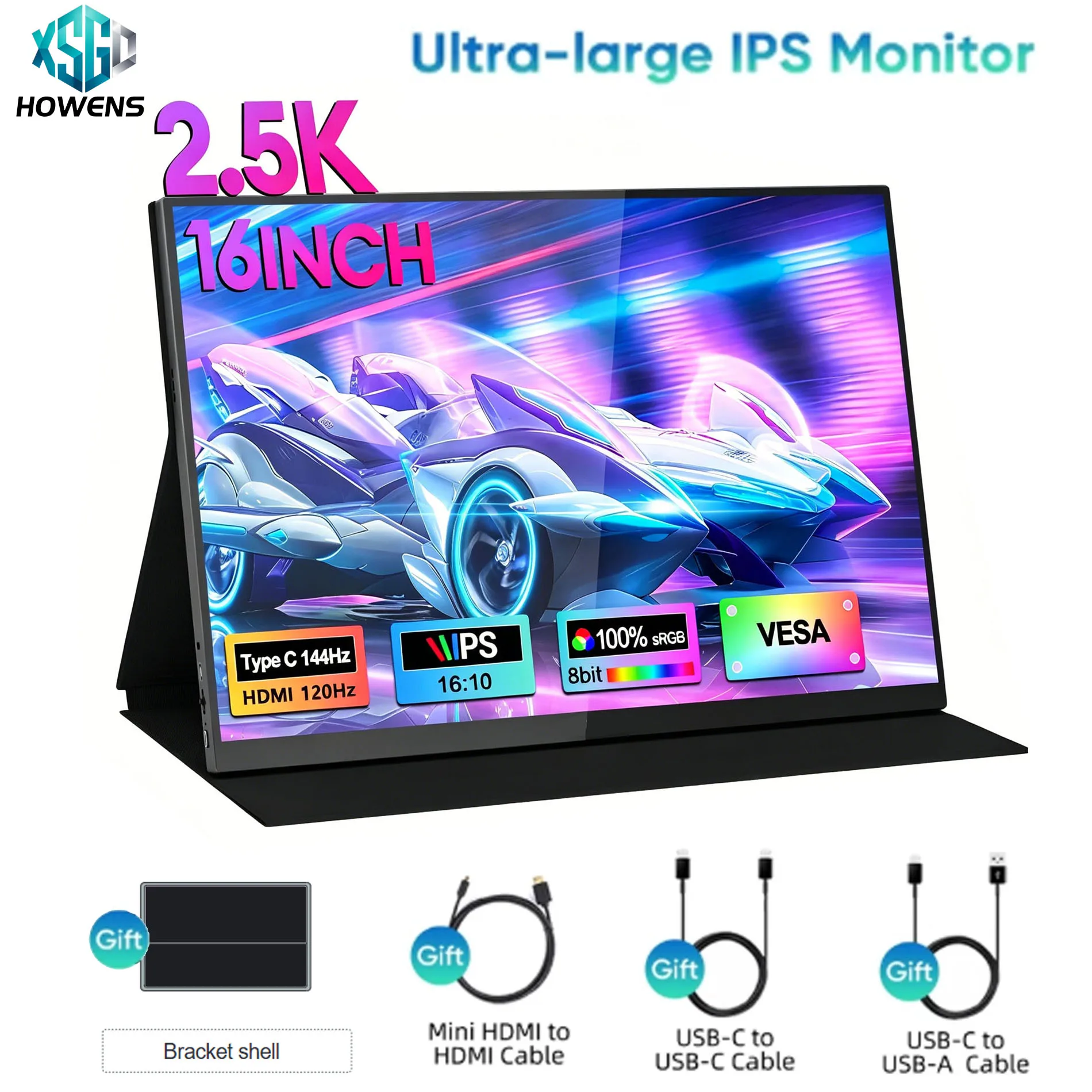 Monitor portátil sem tela sensível ao toque de 14/15.6/16 polegadas com painel IPS 4K, tela secundária para celular, Xbox, Switch, PS4/PS5, tela de extensão para laptop.