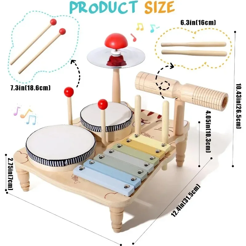 Support de batterie multifonctionnel en bois Montessori, tapotement de musique, document d'éducation précoce, héros, instruments PerSCH, jouets musicaux