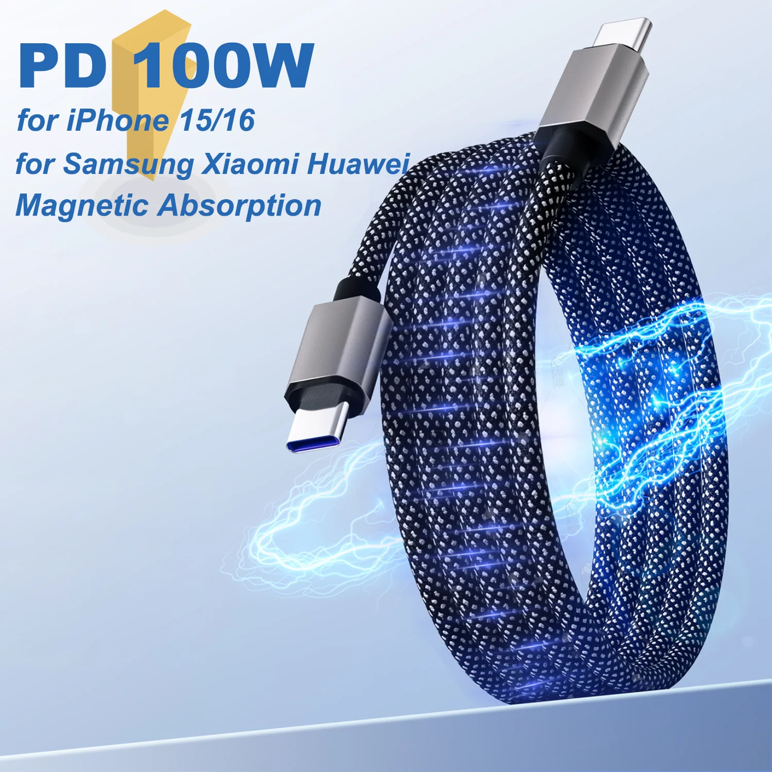 65W Magnetic Suction Anti Winding USB C Fast Charging Cable for iPhone 15 16 Xiaomi Samsung Type C Data Charge Cable