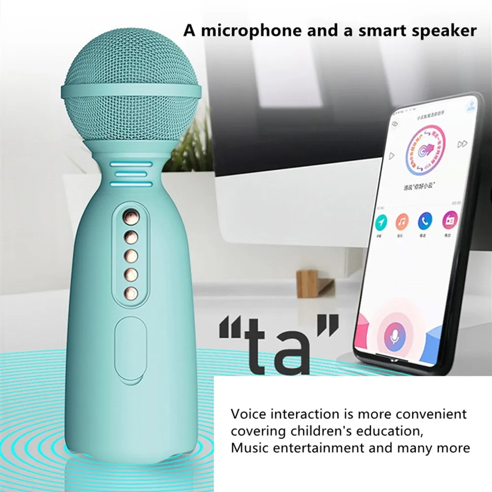 

Smart Voice Bluetooth Audio Microphone Integrated Wireless Speaker TF Card Player MP3 Magic Umlaut Sound Sing Song Mic