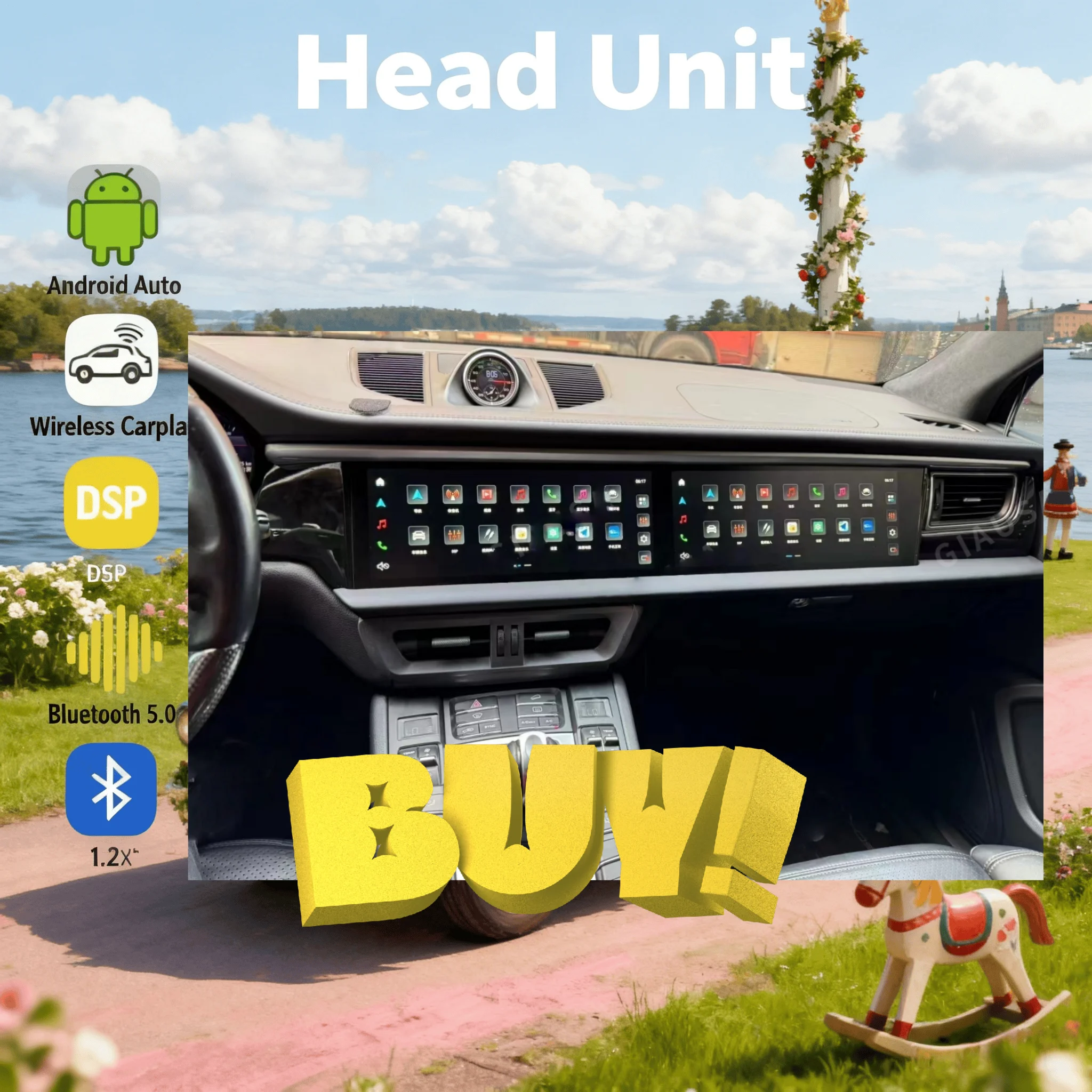 

12.3'' For Porsche Macan 2011-2017 Dual Screen Car GPS Multimedia Video Player Radio Head Unit Carplay 4G WIFI Player Bluetooth