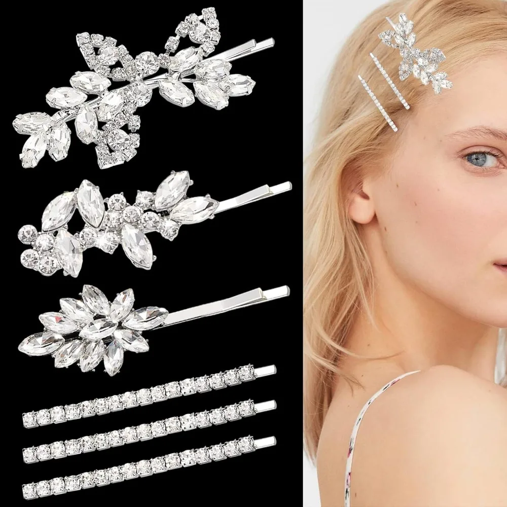

6 шт., свадебные заколки для волос со стразами, свадебные заколки для волос, заколка с кристаллами, элегантная заколка для невесты, серебряные заколки для волос