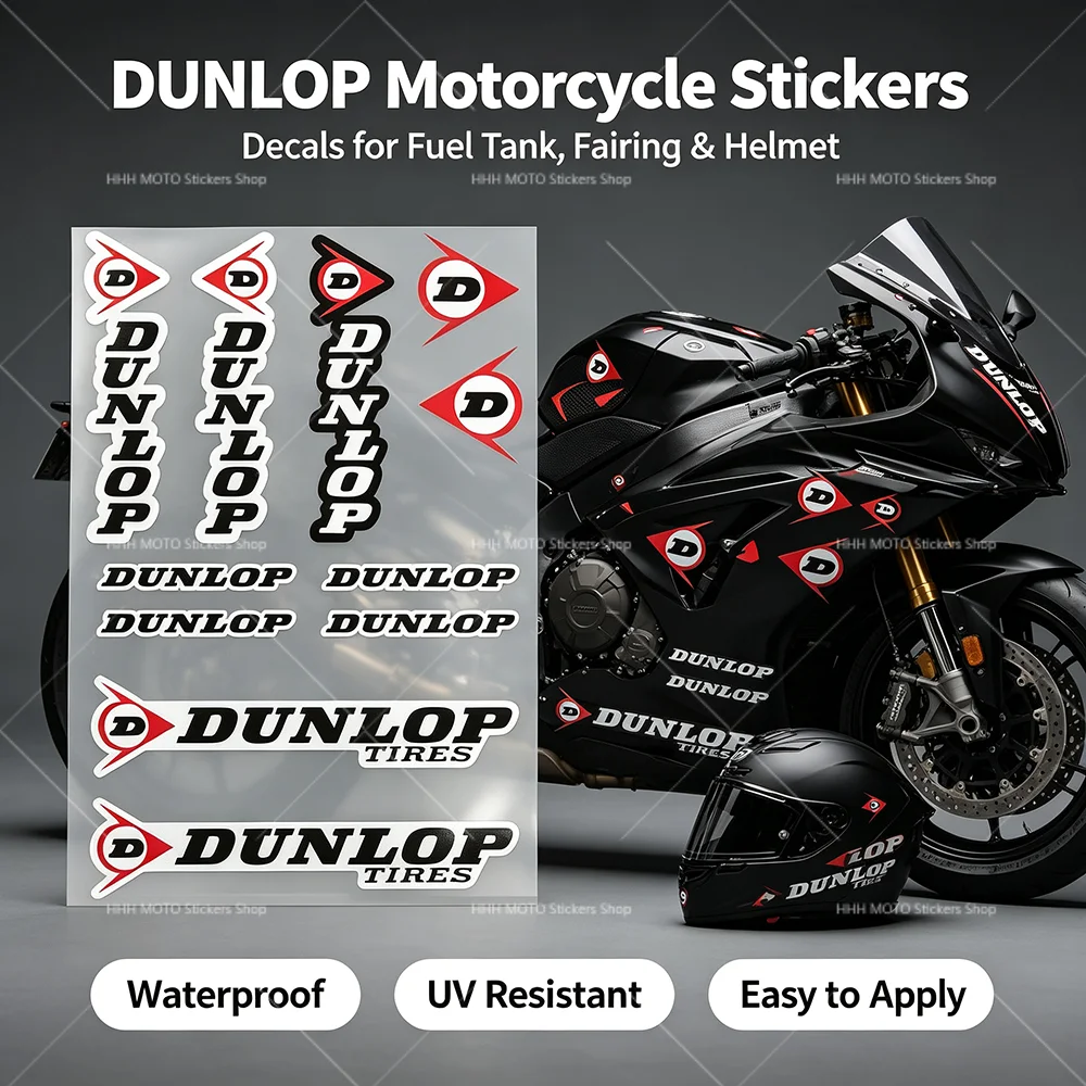 2Set Racing DUNLOP Reflective Warning Stickers UV Resistant High Bright Vinyl Decals for Motorcycle Helmet Car Decor