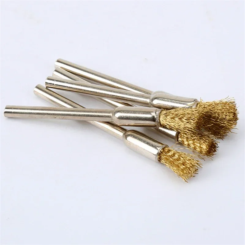 5Pcs Pencil Brushes Copper Wire Mounted Wire Wheel 3.17mm Shank Mandrel Set for Polishing Cleaning Deburring Power Rotary Tools