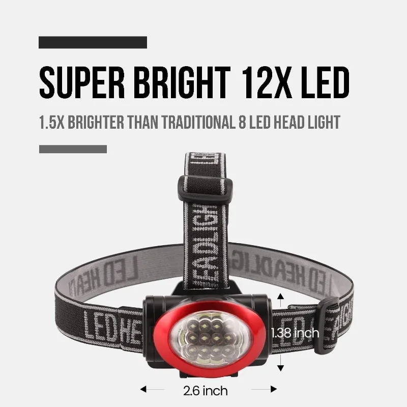 Lichamp Headlamp, 10 Pack 12 LED 3 Mode Portable Head Lamp Flashlight, Outdoor Lightweight Durable Headlight for Running