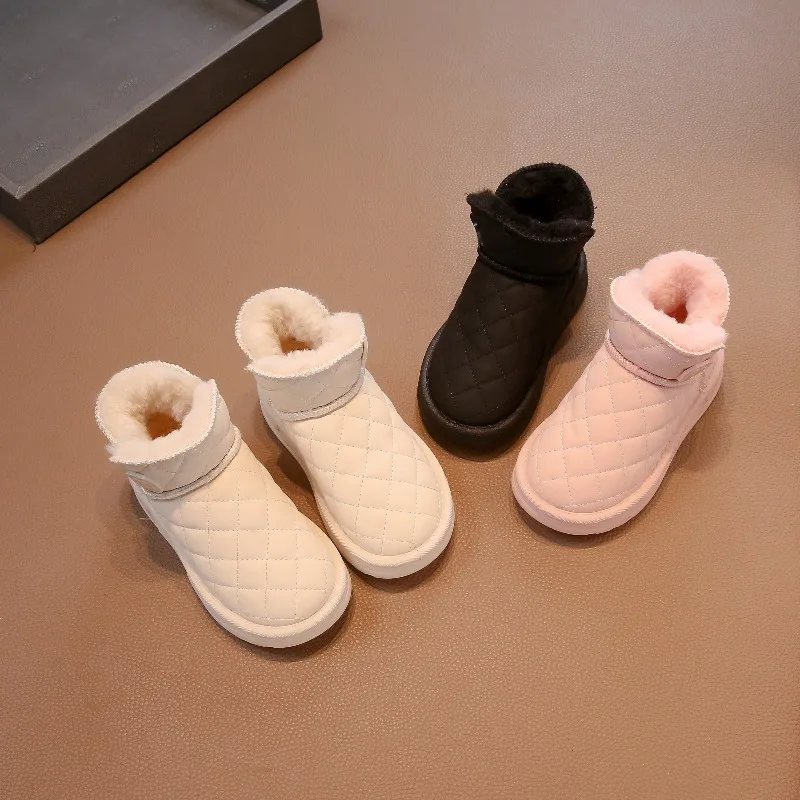 

Детские зимние ботинки из утепленного флиса, зимние теплые ботинки в клетку для мальчиков и девочек, детские ботинки среднего и большого размера