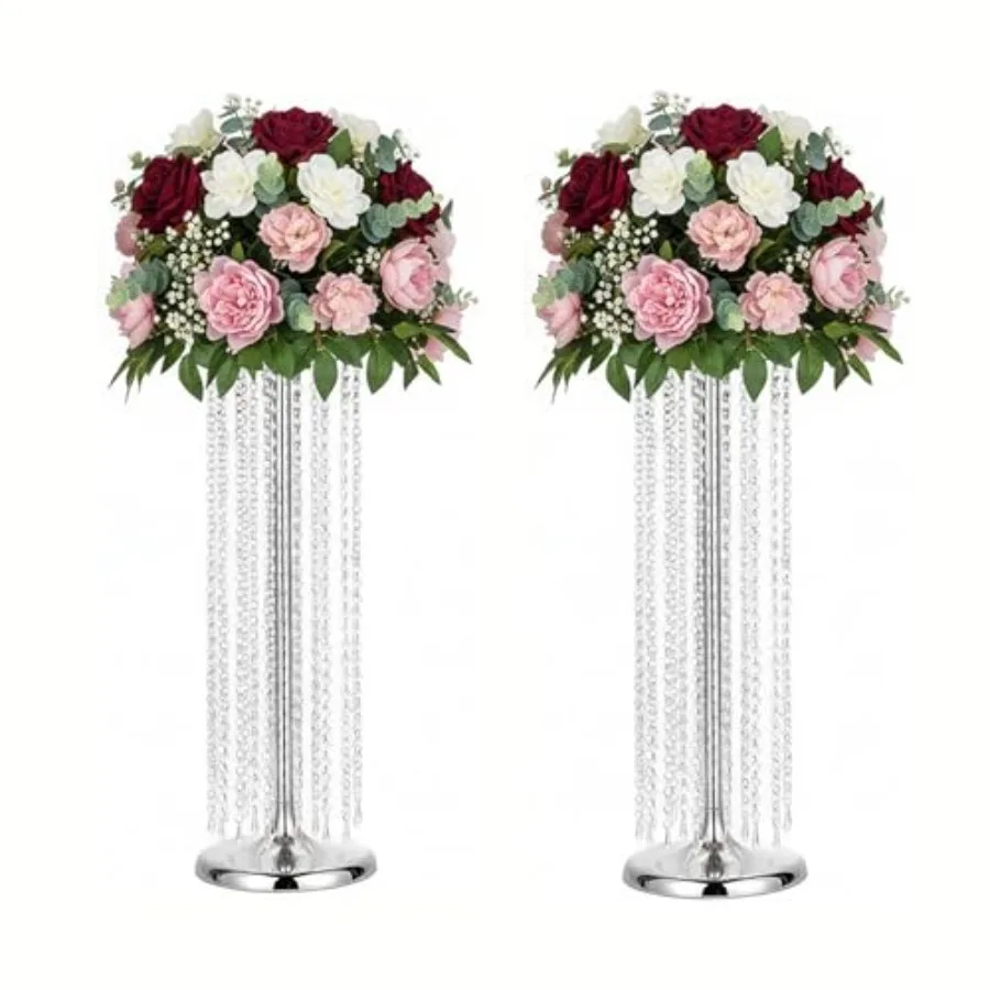 

Wedding Decor Flower Stands for Centerpieces, Elegant Flower Vases with Chandelier Acrylic Crystals for Road Leading, 27.5in Ta