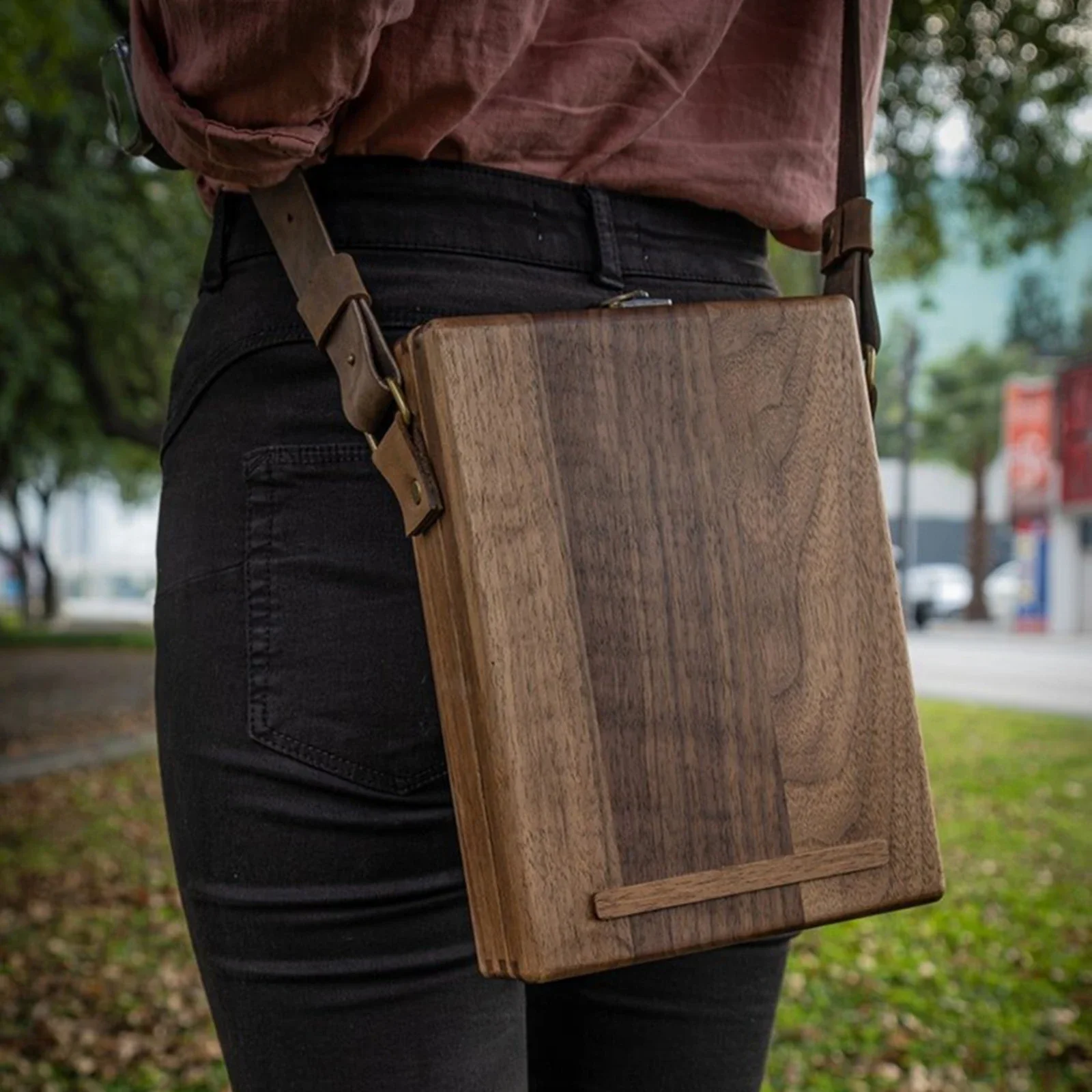 Retro Nostalgic Writers Wood Box Bags Women\'s Wood Messenger Bags Outdoor Sketch Bags Tool Storage with Lid Souvenir Box Bags