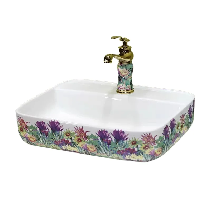 

*Modern counter basin small rectangular ceramic art sanitary hand wash tray European washbasin basin