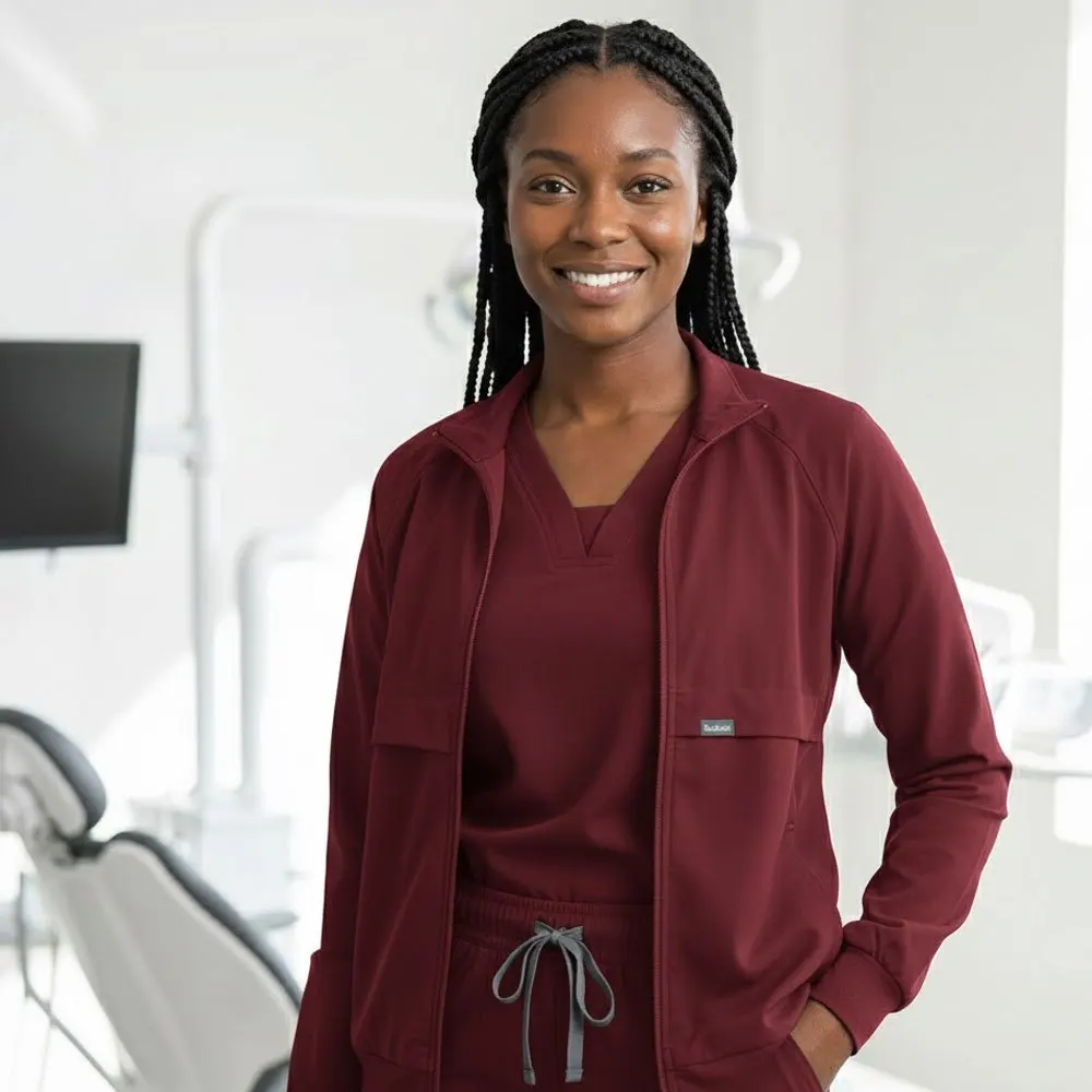 Conjunto de esfoliante unissex de 3 peças: jaleco grosso de manga comprida, top de calças jogger – Uniforme de outono para laboratório de enfermeiras