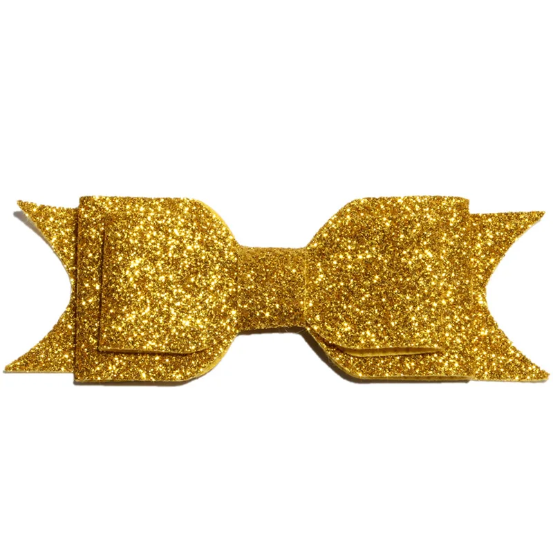 

120PCS 9.5cm Newborn Three Layers Glitter Gold Powder Hair Bows for Hair Clips Handmade Shiny Hairbows for Decoration Flowers