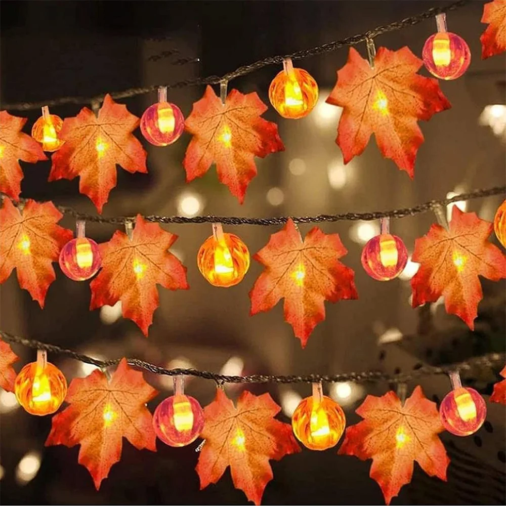 10/20/30/40 LEDs Pumpkin Maple Leaves String Lights Halloween 3D Pumpkin Lights for Xmas Halloween Thanksgiving Fall Decoration