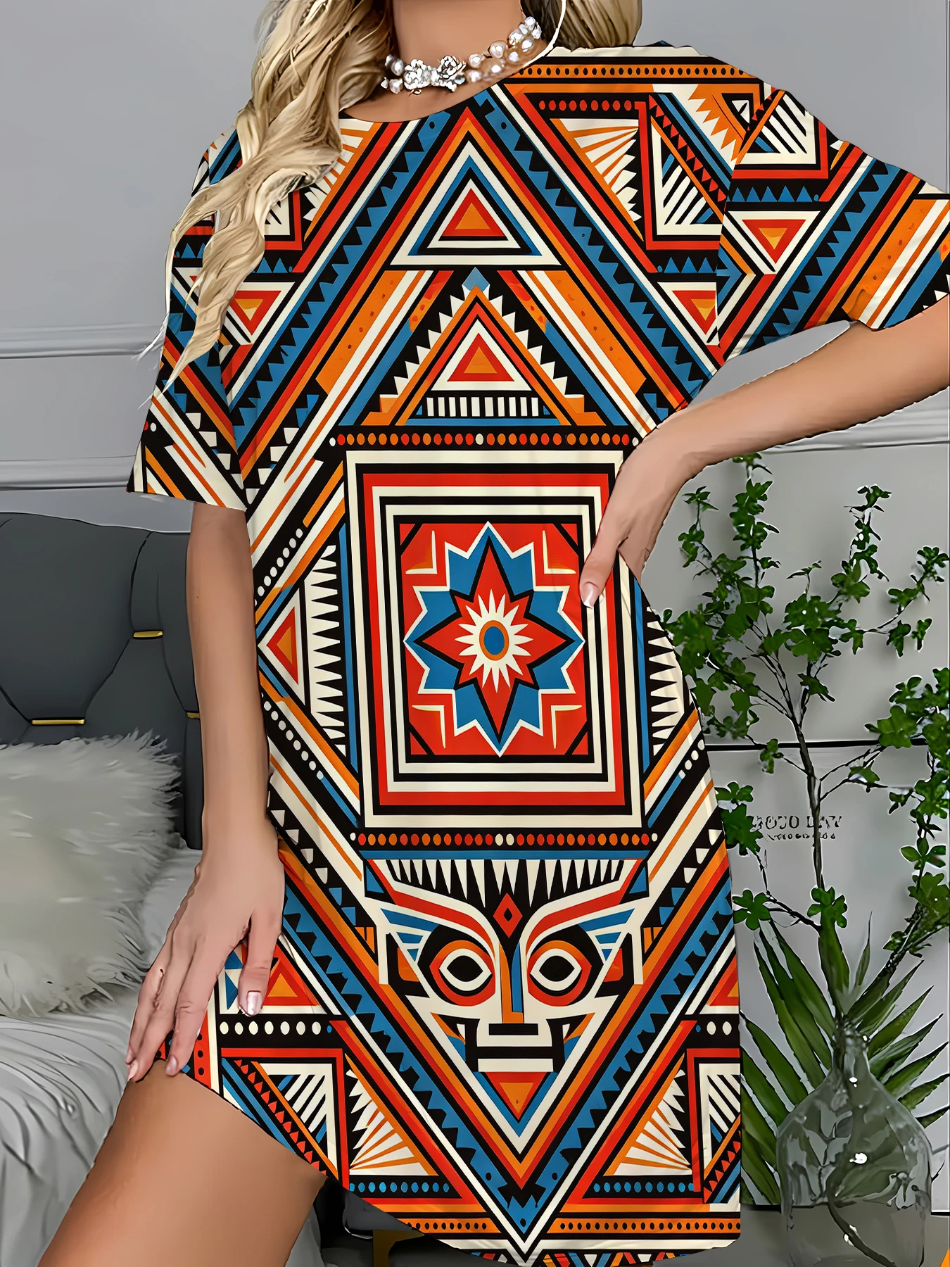 Women's Striped Print Sleep Dress Loose Knit Nightgown Cozy Summer Lounge
