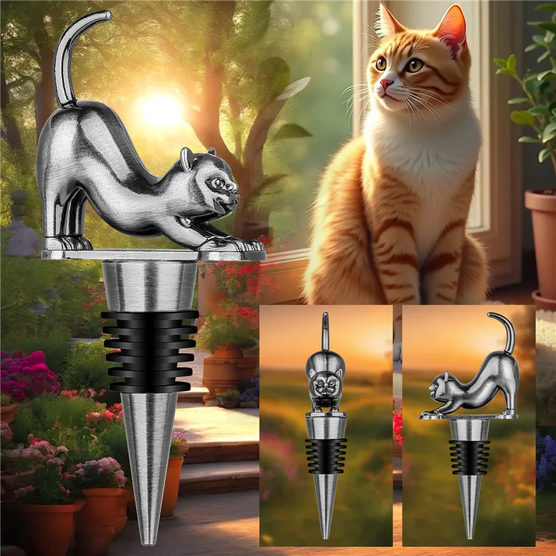 Cute Lovely Metal Wine Stopper Cat Design Champagne Saver Decoration Bottle Stoppers Bar Club Kitchen Wedding Present Set