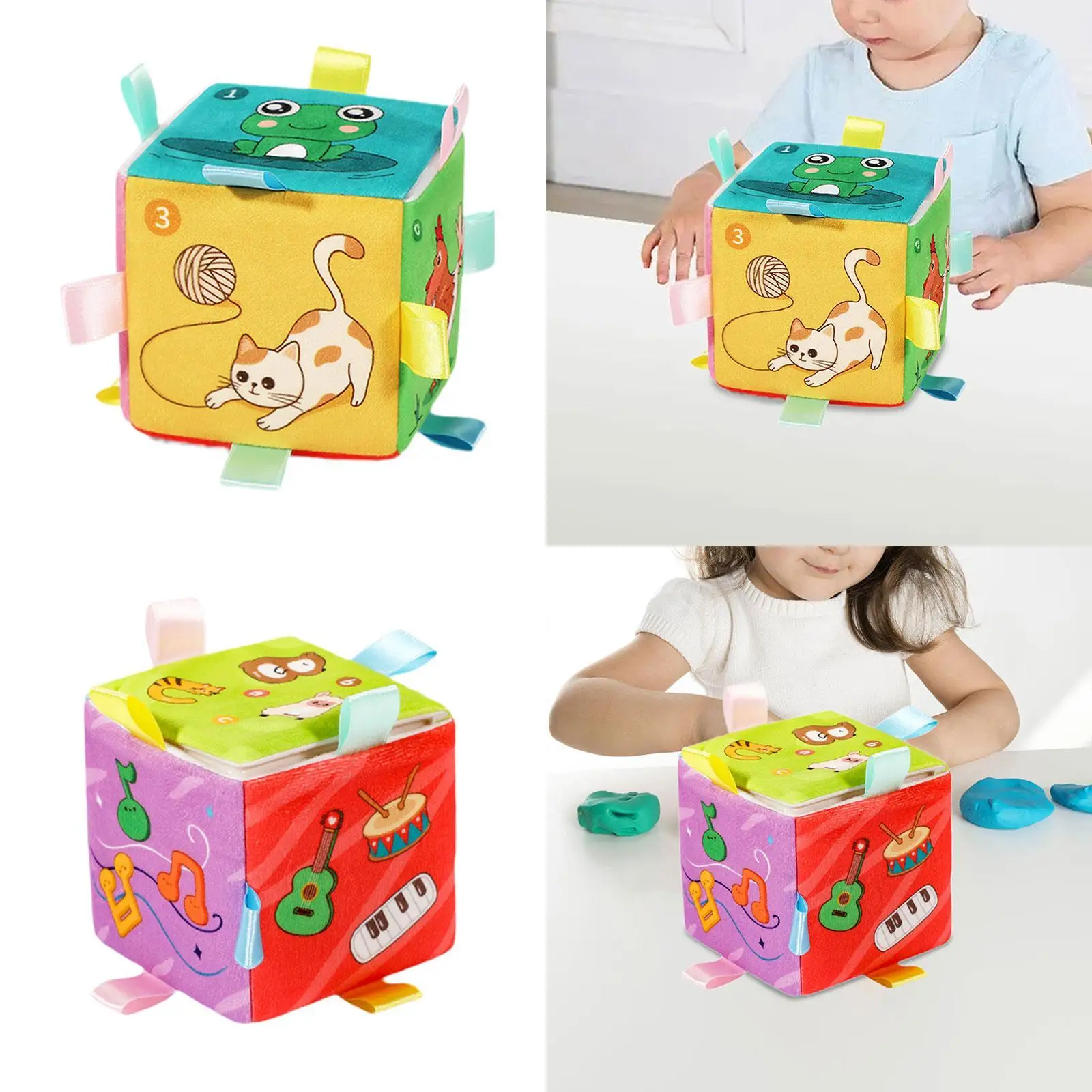 Giocattolo sensoriale con LED Giocattolo da viaggio per l'educazione precoce Neonato multiuso Montessori Cubo occupato Cubo di apprendimento dell'attività Cubo morbido occupato