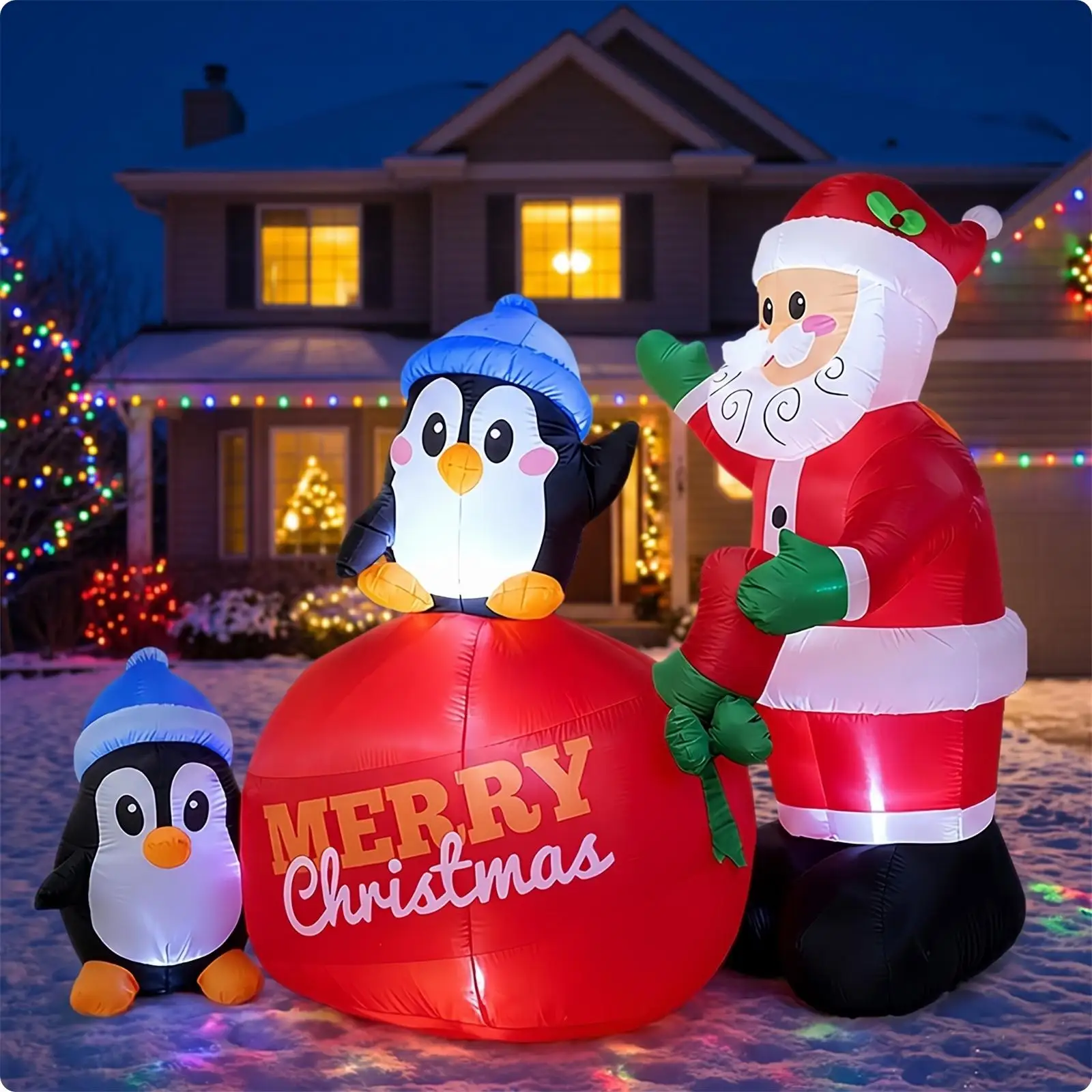 1.8 Meter Tall Inflatable Christmas Scene with Fan Stakes for Outdoor Yard Holiday Decor