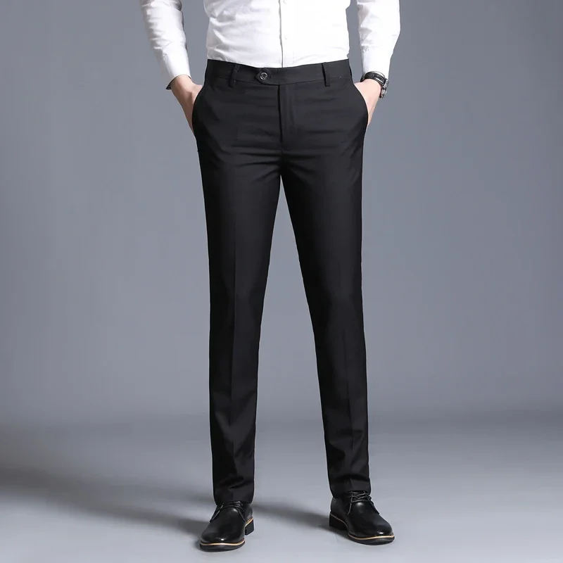 New Boutique Fashion Solid Color Mens Casual Business Suit Pants Male Thin Trousers Groom Wedding Dress Ball Formal Suit Pants