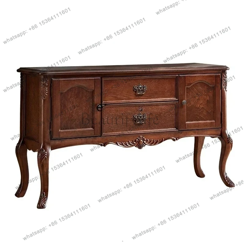 LXAmerican solid wood sideboard European foyer end viewing platform light luxury retro aisle wall decoration cabinetSSS