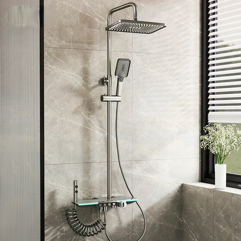 NEW Intelligent Shower Set GunGray Bathroom Shower Mixer Faucet Digital Display Thermostatic Shower System Set Booster Sprinkler