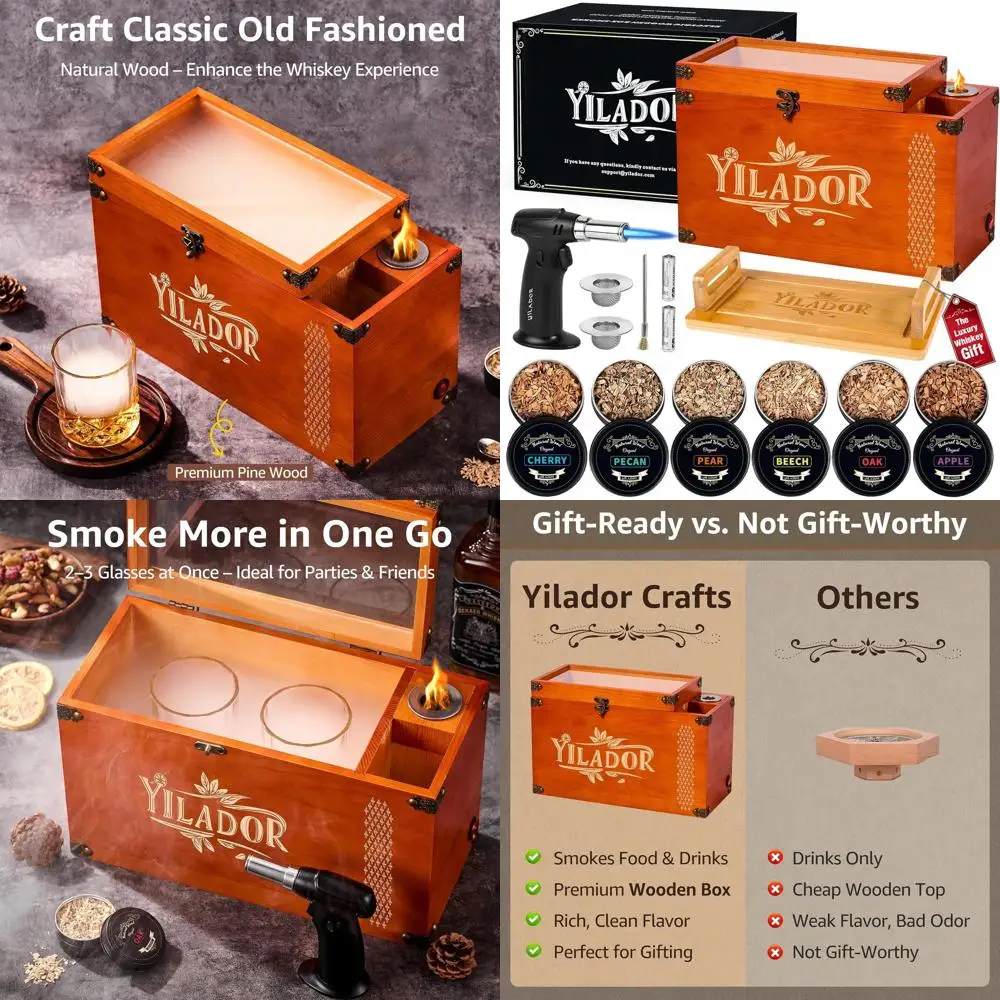 

Премиальный деревянный набор для копчения: электрический 2-в-1 набор для копчения виски и продуктов, подарочный набор для мужчин