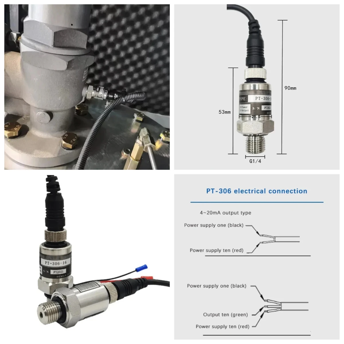PT-306 Pressure Sensor Transmitter Screw Air Compressor Universal Air Pressure Model 4-20mA