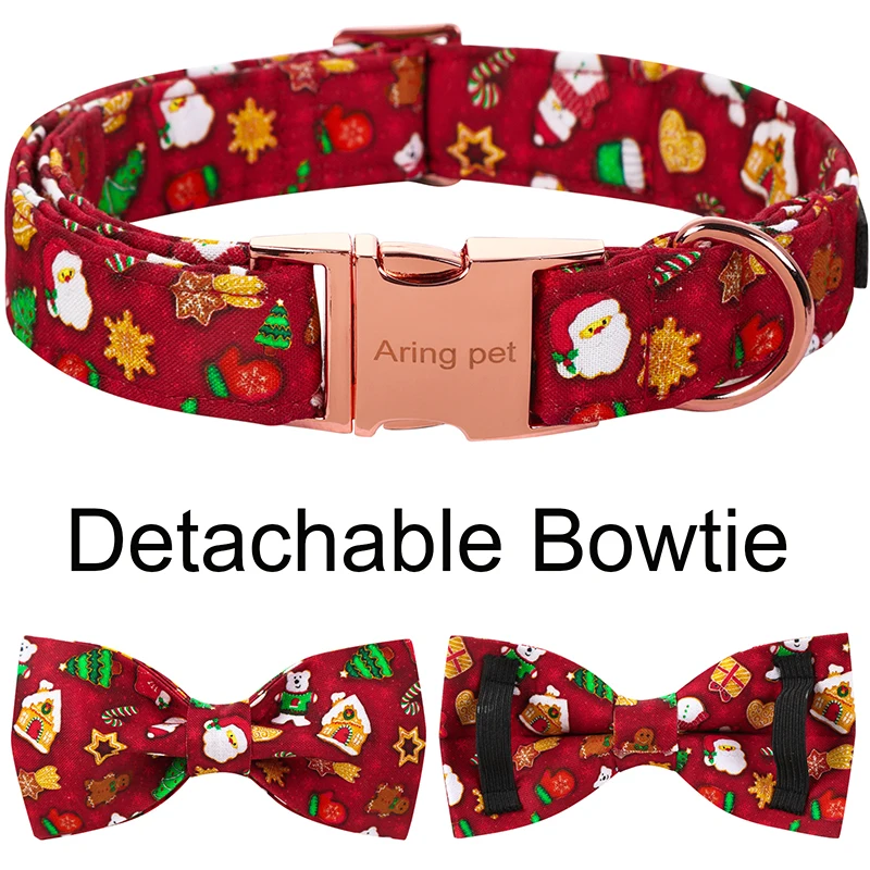 Unique Style Paws Personlized Christmas Dog Collar with Bow Santa Claus Red Dog Collar Flower Dog Collar Large Medium Small Dog